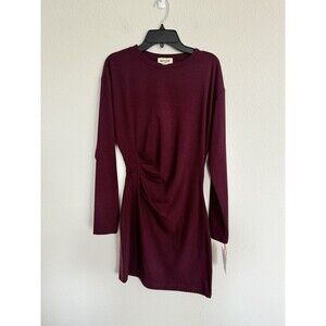 NWT Open Edit Side Ruched Long Sleeve Mini Dress Size XS Casual Officewear